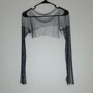 Fashion Nova Black Fishnet Long Sleeve Crop Top